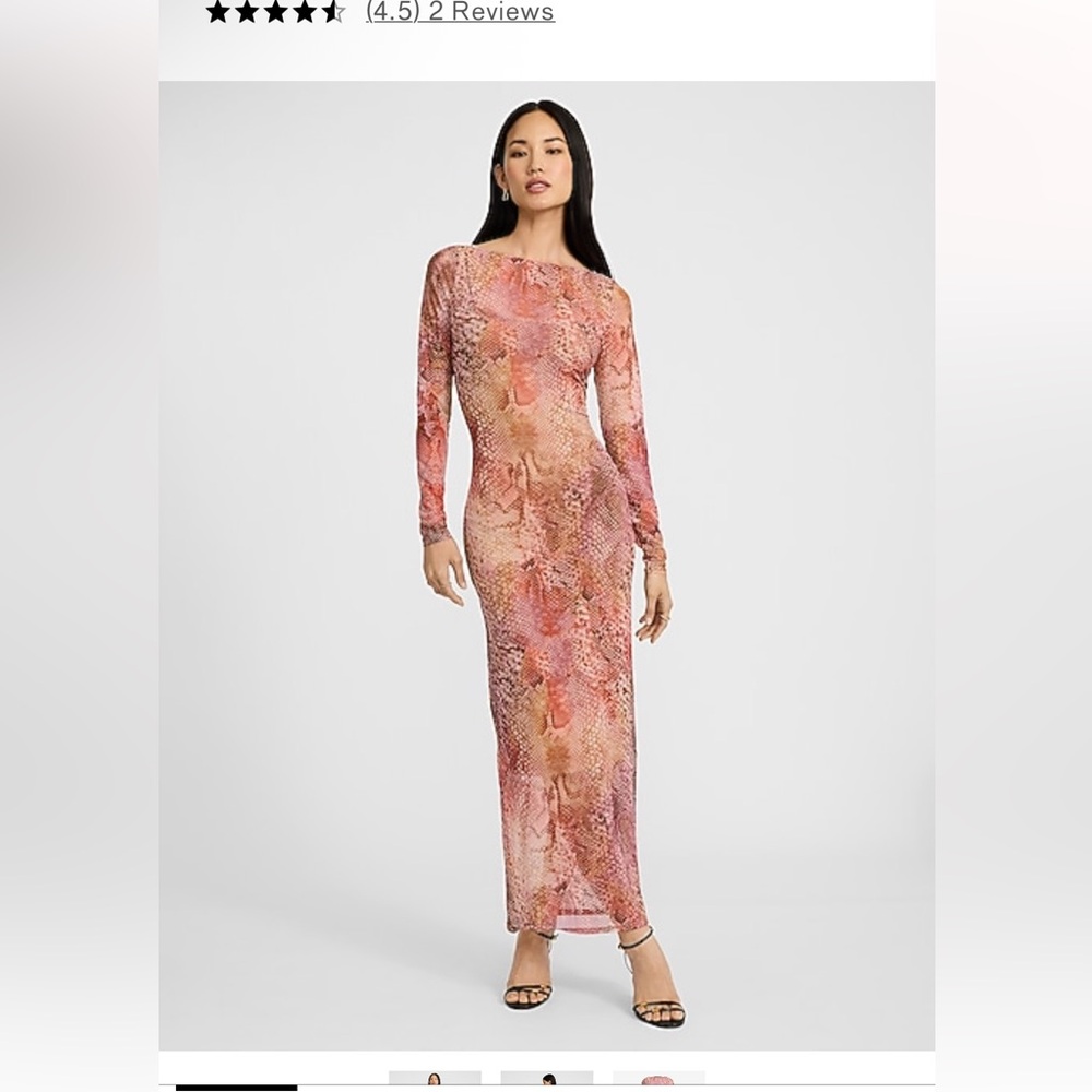 Express Pink and Brown Snake Print Long Sleeve Dress